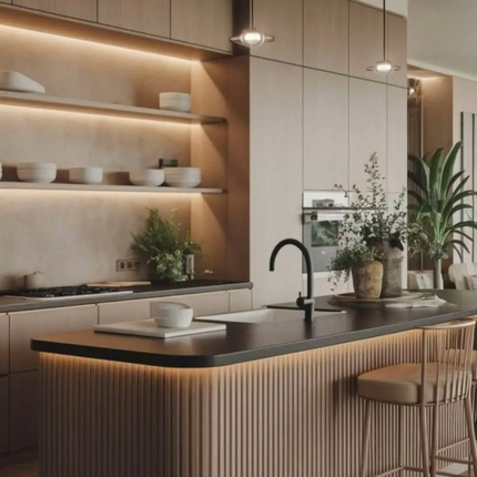 CBMmart Modular Durable Laminate Plywood Modern Kitchen Island Cabinets with Backsplash for Luxury Villa