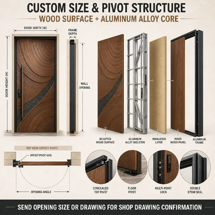 Modern 3D Design Carved Cast Aluminum Wooden Villa American Entry Exterior Front Pivot Entrance Door