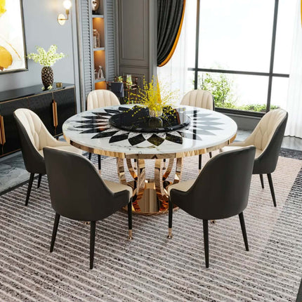 Dining Room Furniture Luxury Round Marble Dining Table Stainless Steel Modern Dining Table Set 6 Seater Dining Tables For Home
