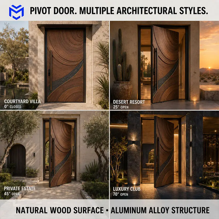 Modern 3D Design Carved Cast Aluminum Wooden Villa American Entry Exterior Front Pivot Entrance Door