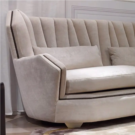 European Style Contemporary Corner Sofa Set SF2039 Gold Trim Solid Wood Frame