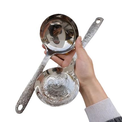 OEM/ODM 304 Stainless Steel Durable Large Soup Spoon Luxury Vintage Design Buffed Mirror Polish Retro Hot Pot Spoon