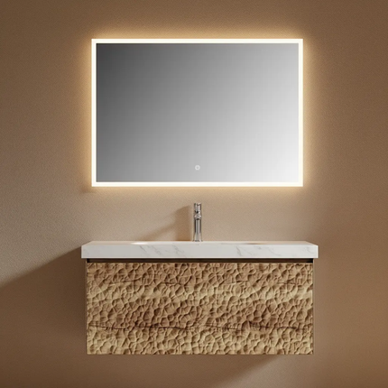 Luxurious Modern Hotel Bathroom Vanity Set – Lacquered Cabinet, Smart Mirror, Plywood Frame, Ceramic Basin Wall-Mounted