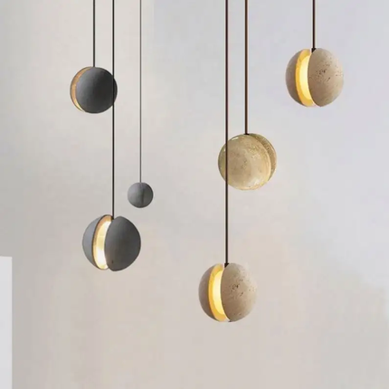 New Arrival High Quality Travertine Stone Adjustable Height Dimmable LED Pendant Light Hanging Ball Chandelier Middle Kitchen