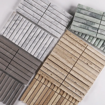 Hotel Bar Backsplash Kitchen Bathroom Wall Project Finger Strip Matte 3D Curved Travertine Stone Marble Mosaic Tile