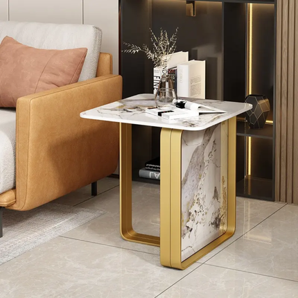 Italian-Style Slate Side Table – Iron Frame, Light Luxury Minimalist Design for Living Room, Balcony & Corner Use