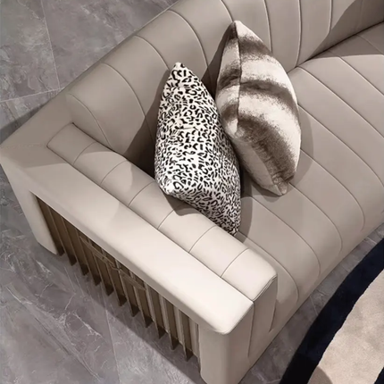 Grand Cream Velvet Elite Sofa Set with Striking Golden Details Premium Quality