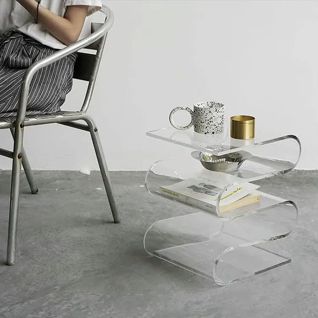Acrylic Transparent Coffee Table Book Shelf Modern Undulating Easy to Clean Home Decor Living Room Side Table