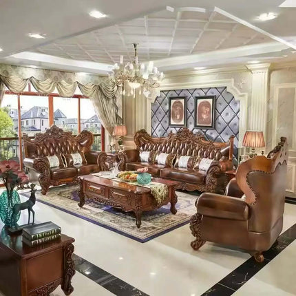 Luxury Solid Wood Sectional 1 2 3 Sofa Set Genuine Leather Modern Indoor Living Room Sofa