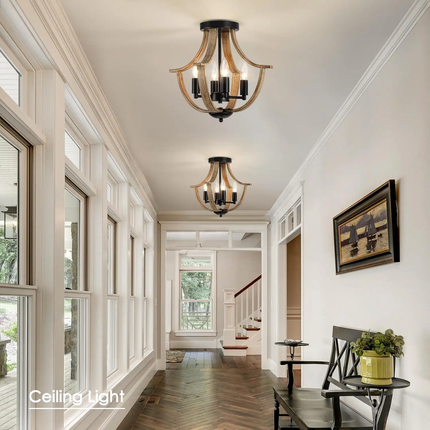 Style Rustic Carved Wood Chandeliers Pendant Light Lamp Elegant Rustic Chandelier