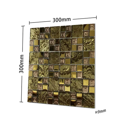 Modern Bathroom and Kitchen Square Glass Mosaic Tile Parquet Dark Gold 30x30cm For Room Wall Decoration