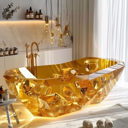 Chic Crystal-Trimmed Durable Metal Aluminum Modern Bathtub With Irregular Shape For High-End Romantic Getaways