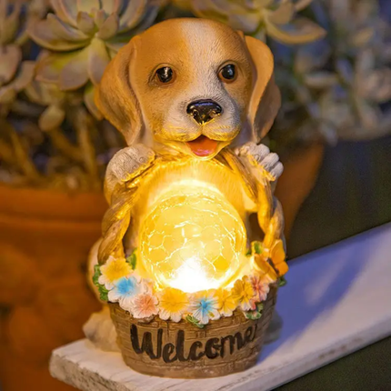 Outdoor Courtyard Solar Animal Statue Ornament Garden Resin Craft Realistic Dog Sculpture