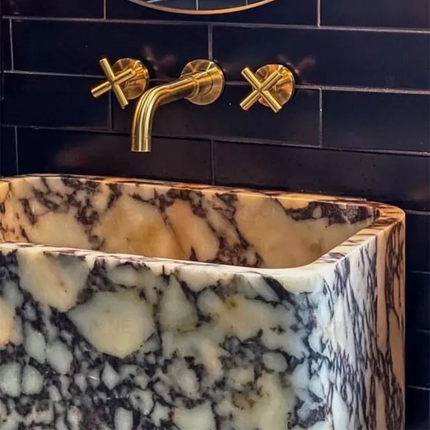 Custom Italian Luxury Bathroom Sink – Modern Calacatta Viola Marble, Wall-Mount Natural Stone Basin for Villas & Powder Rooms