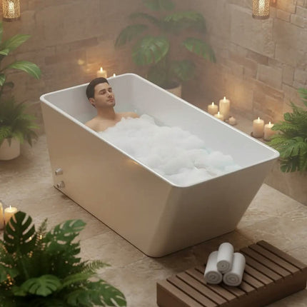 White Cold Plunge Rectangle Alcove Bathroom Free-Standing Acrylic Adult Soaking Tub Water Cooling Acrylic Ice Plunge Bathtub