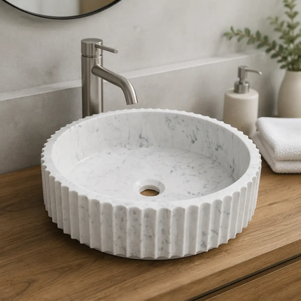 Round White Marble Stone Artistic Sink Premium Natural Stone Basin Designer Edition Modern Home Hotel Decor Bathroom Wash Basin