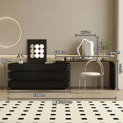 Black Dressing Table With Integrated Drawer Cabinet, Italian-Style Makeup Table, Vintage Style, High-End Solid