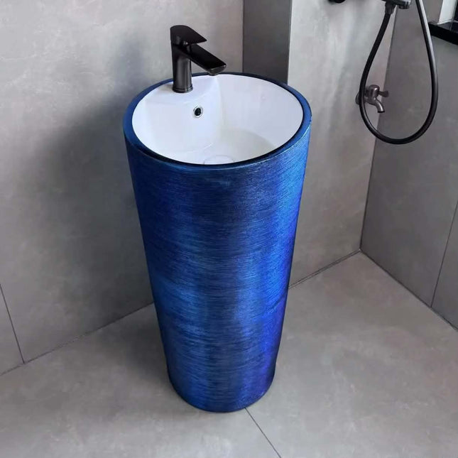 Luxury Modern Gold Pedestal Wash Basin New Factory Floor Mounted Double Colors In Round Shapes for Villa Hotel Home