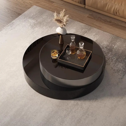 Modern Italian minimalist style home furniture light luxury black glass coffee table rotating feature for large small spaces