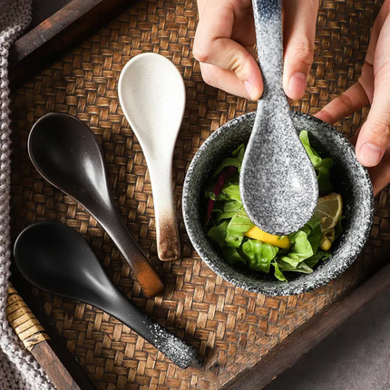 Ceramic Spoons Retro Style Smooth Polished Kitchen Spoons For Rice Porridge Soup Serving Household Restaurant Hotel Use