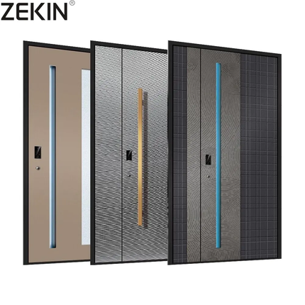 ZEKIN Custom Luxury Design Entrance Door Exterior Security Front Pivot Door Modern Entrance Black Aluminum Pivot Door Smart lock