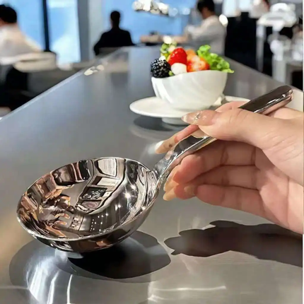 High Stainless Steel Short-Handle Mirror Modern Minimalist Large Head Food-Grade Soup Spoon Serving Household