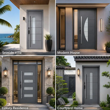 Factory Price American Style High Quality Strong Burglarproof Stainless Steel Front Entry Exterior Security Manual Supermarket