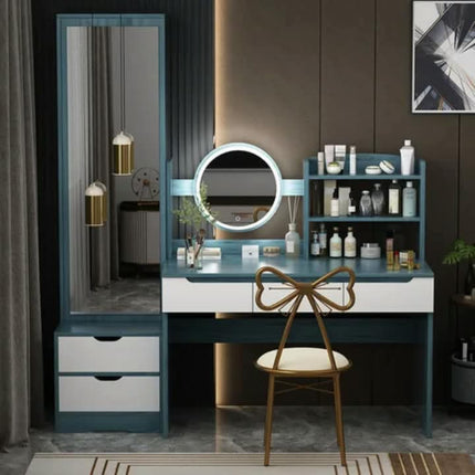 Modern Simple LED Lighted Dressing Table Integrated Storage Solid Wood Makeup Table  For Bedroom Living Room Small Apartment