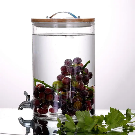 Custom Heat-Resistant Juice Alcohol Cold Drink Glass Beverage Dispensers Fermentation Tank Container With Tap and Bamboo Lip