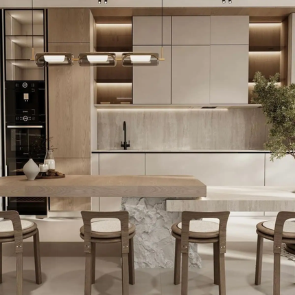 CBMmart Modular Durable Laminate Plywood Modern Kitchen Island Cabinets with Backsplash for Luxury Villa