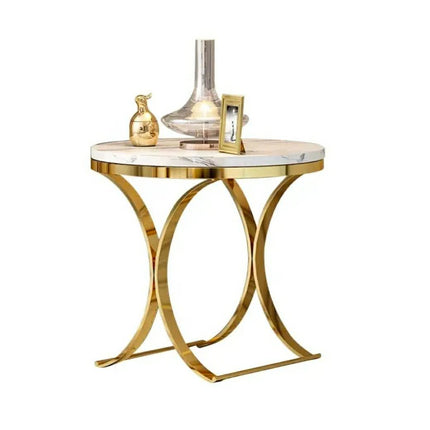 Light Luxury Sintered Stone Side Table Durable Modern Night Stand/Coffee Table With Metal Corner Home Furniture For Living Room