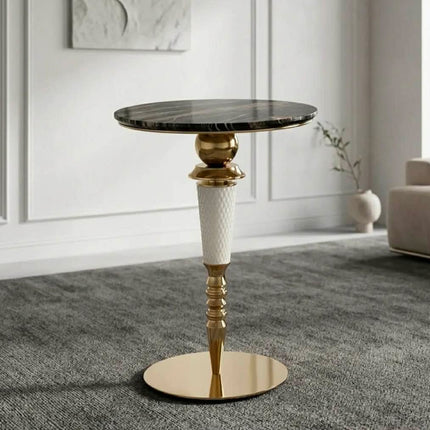 Luxury Round Side Table Modern Designer Stainless Steel Natural Marble Sofa Side Table For Villa Mansion Designer Project