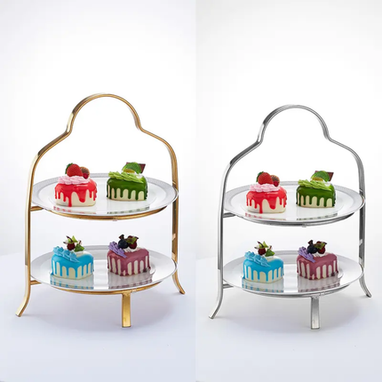 Retro European Style Custom Afternoon Tea Stand With Gold Handle For Wedding Party Decor Portable Cake Stand Dessert Stand