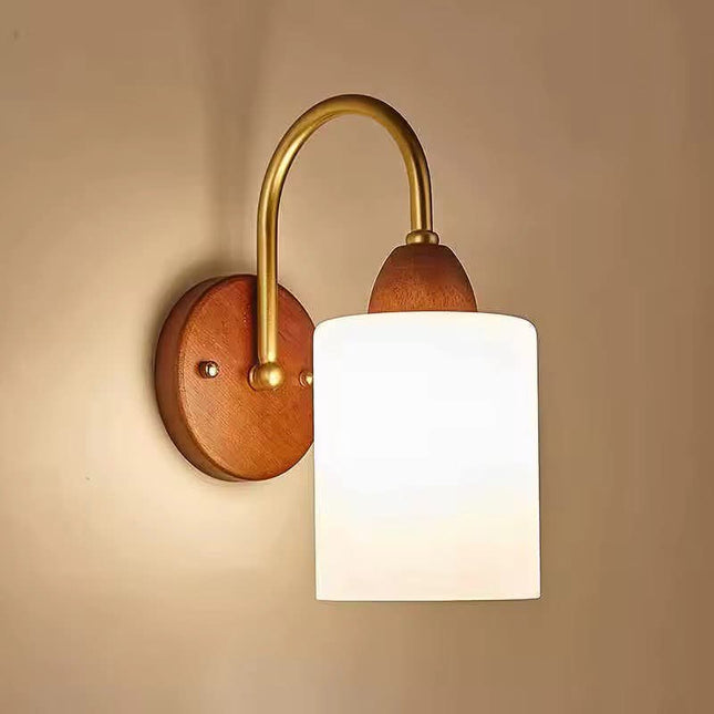 New Chinese Style Wall Lamp Walnut Color Cylindrical LED Three-Color Variable Light 5-Year Warranty for Bedroom Living Room