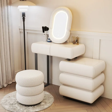 Modern Luxury Eco-Friendly Vanity Table (Available Pink White) Removable Mirror Solid Wood One-Piece Design Ample Storage