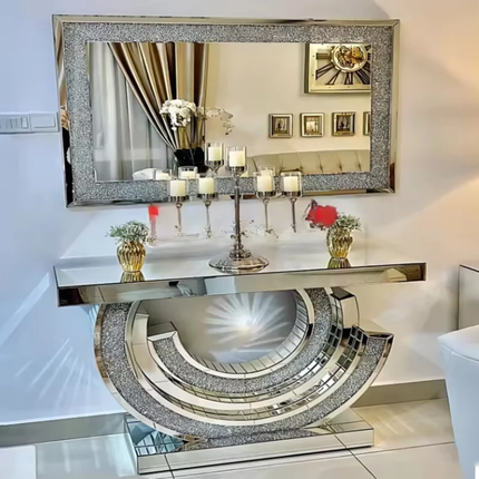 Luxury Modern Console Table with Rose Gold Stainless Steel Base & Black Marble Top