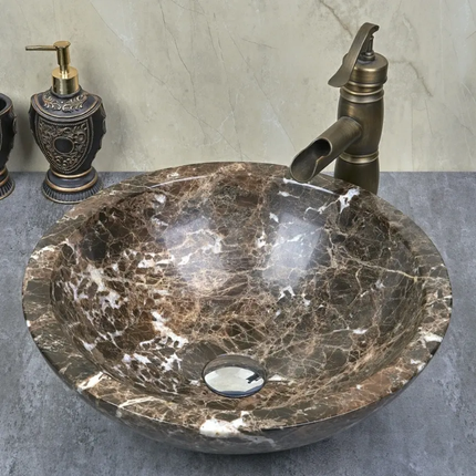 Modern Polished Dark Brown Marble Bathroom Sink For Hotel Use With Unique Shape