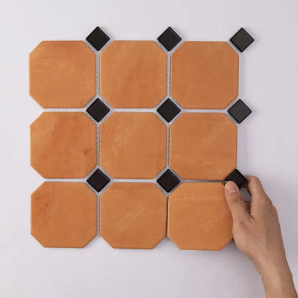Modern Vintage Kitchen Backsplash Bathroom Wall Shower Floor Matte Glazed Terracotta Ceramic Mosaic Tile With Black Dot