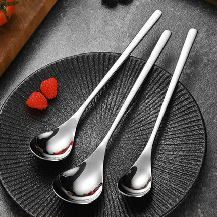 Long Handle Minimalist Style 304 Stainless Steel Simple Mirror Thickened Deepened Finish Rice Mixing Soup Serving Spoon
