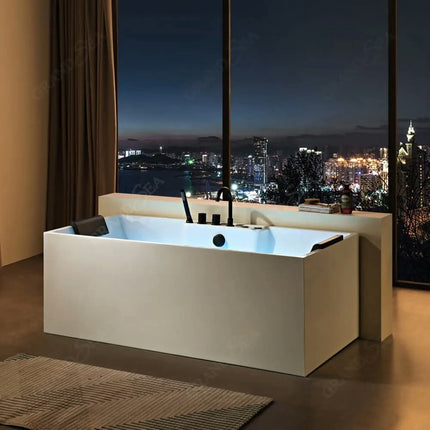 Mona Lisa Rectangular Acrylic Freestanding Bathtub wint integrated Faucet, Massage Jets & Led Lights