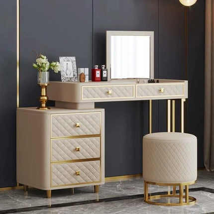 High Class Leather Dressing Table With Mirror Designs Dresser Luxury Bedroom Vanity Makeup Vanity Table Set