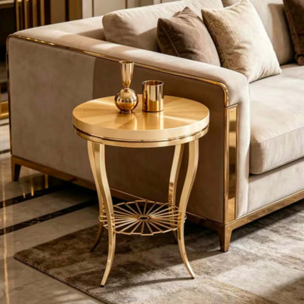 New Design Luxury Gold Metal Side Table Minimalist Handmade Coffee Table Vintage Round Shape Living Room Side & End Table