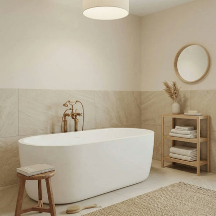 Salvere FW-7713-67 Modern Freestanding Bathtub Premium Acrylic Reinforced Fiberglass Resin Oval Shape 23 Inch Height Soaking Tub