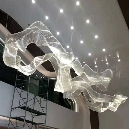 Customized Shaped Shape Art Crystal Glass Ribbon Modern Chandelier Lighting for Hotel Lobby Sales Department Banquet Hall