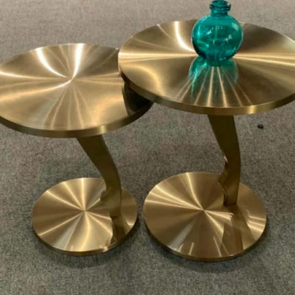 Nordic -Style Light-Luxury Stainless Steel Side Table Modern Compact Design Laser-Cut Rounded-Edge Living Room Furniture