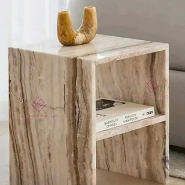 New Tiramisu Travertine Side Table Luxury Custom Marble Side Table Italian Natural Stone Night Stand Side Table