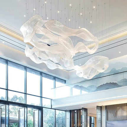 Customized Shaped Shape Art Crystal Glass Ribbon Modern Chandelier Lighting for Hotel Lobby Sales Department Banquet Hall