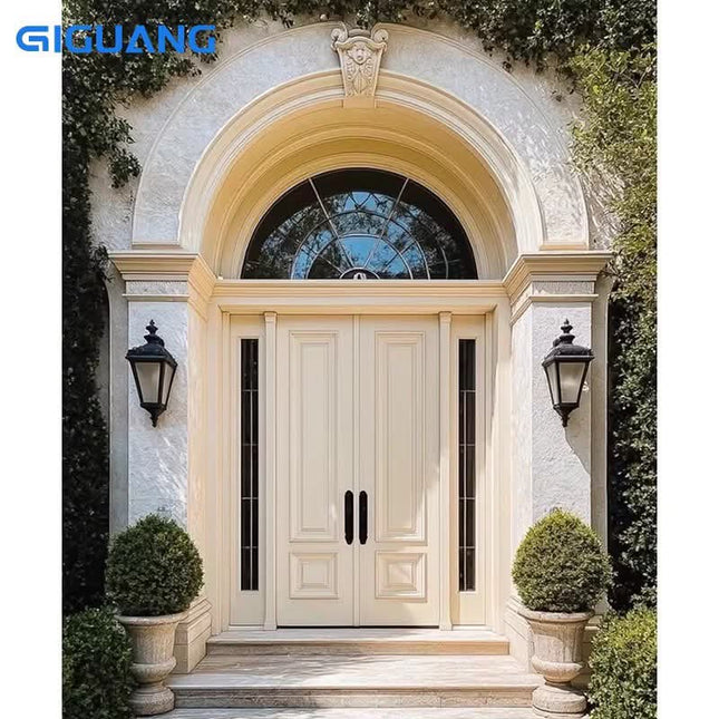 Postmodern Style Solid Wood Glass Arched Double Door Entrance Door Waterproof Living Room Entrance Door
