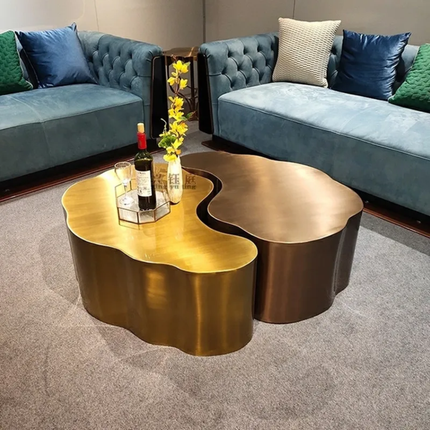 Italian light luxury tree root coffee table etched stainless steel living room furniture High-Low combination side table