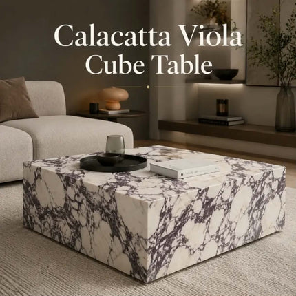 Luxury marble cube coffee table calacatta Viola stone living room furniture low center table for modern villa and hotel decor
